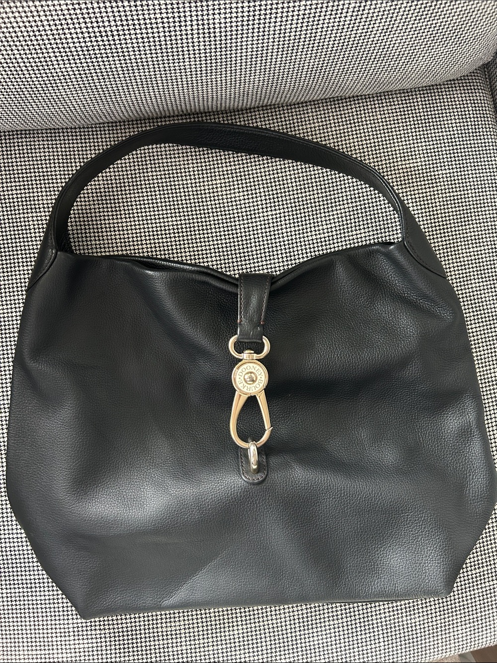 Dooney & Bourke Black Leather Hobo with Gold-Tone Clasp